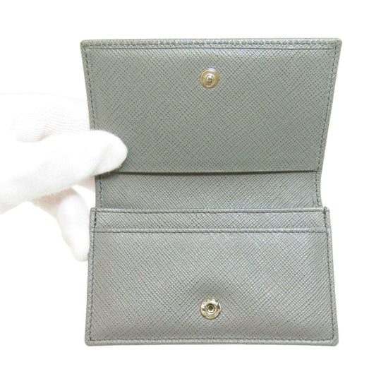 PRADA Card Case Safiano gray Fiocco Women Used Authentic