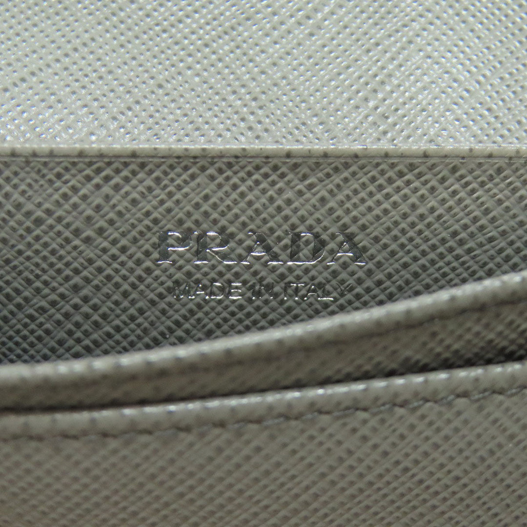 PRADA Card Case Safiano gray Fiocco Women Used Authentic