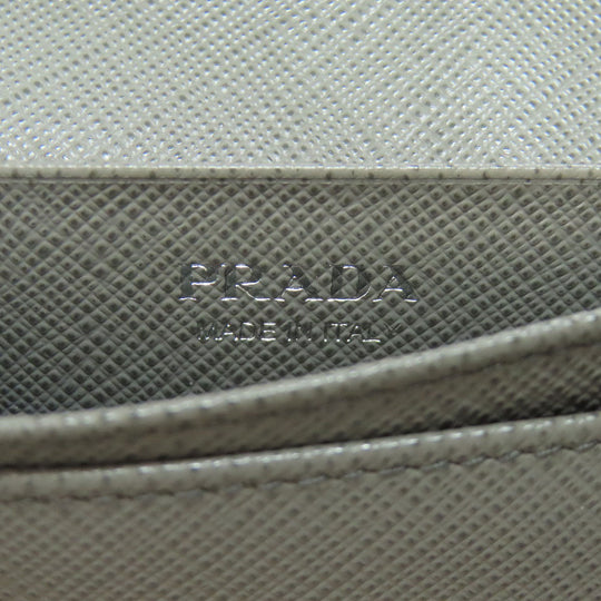 PRADA Card Case Safiano gray Fiocco Women Used Authentic