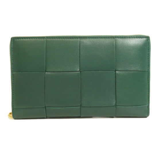 BOTTEGAVENETA Long Wallet Purse Calfskin green MAXI INTRECCIATO Women Used Authentic