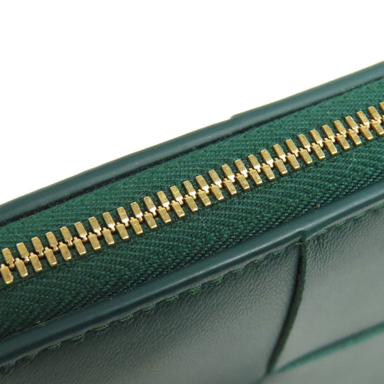 BOTTEGAVENETA Long Wallet Purse Calfskin green MAXI INTRECCIATO Women Used Authentic