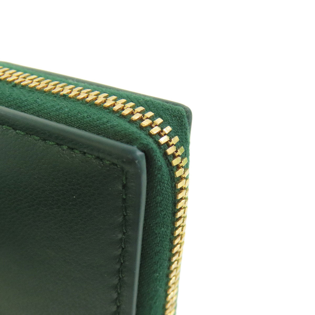 BOTTEGAVENETA Long Wallet Purse Calfskin green MAXI INTRECCIATO Women Used Authentic
