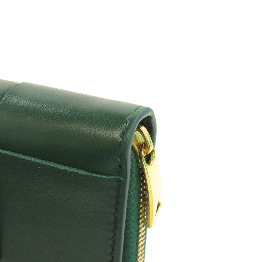 BOTTEGAVENETA Long Wallet Purse Calfskin green MAXI INTRECCIATO Women Used Authentic