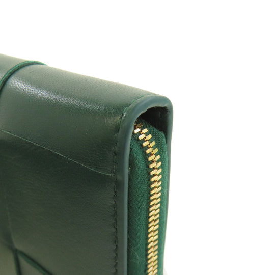 BOTTEGAVENETA Long Wallet Purse Calfskin green MAXI INTRECCIATO Women Used Authentic