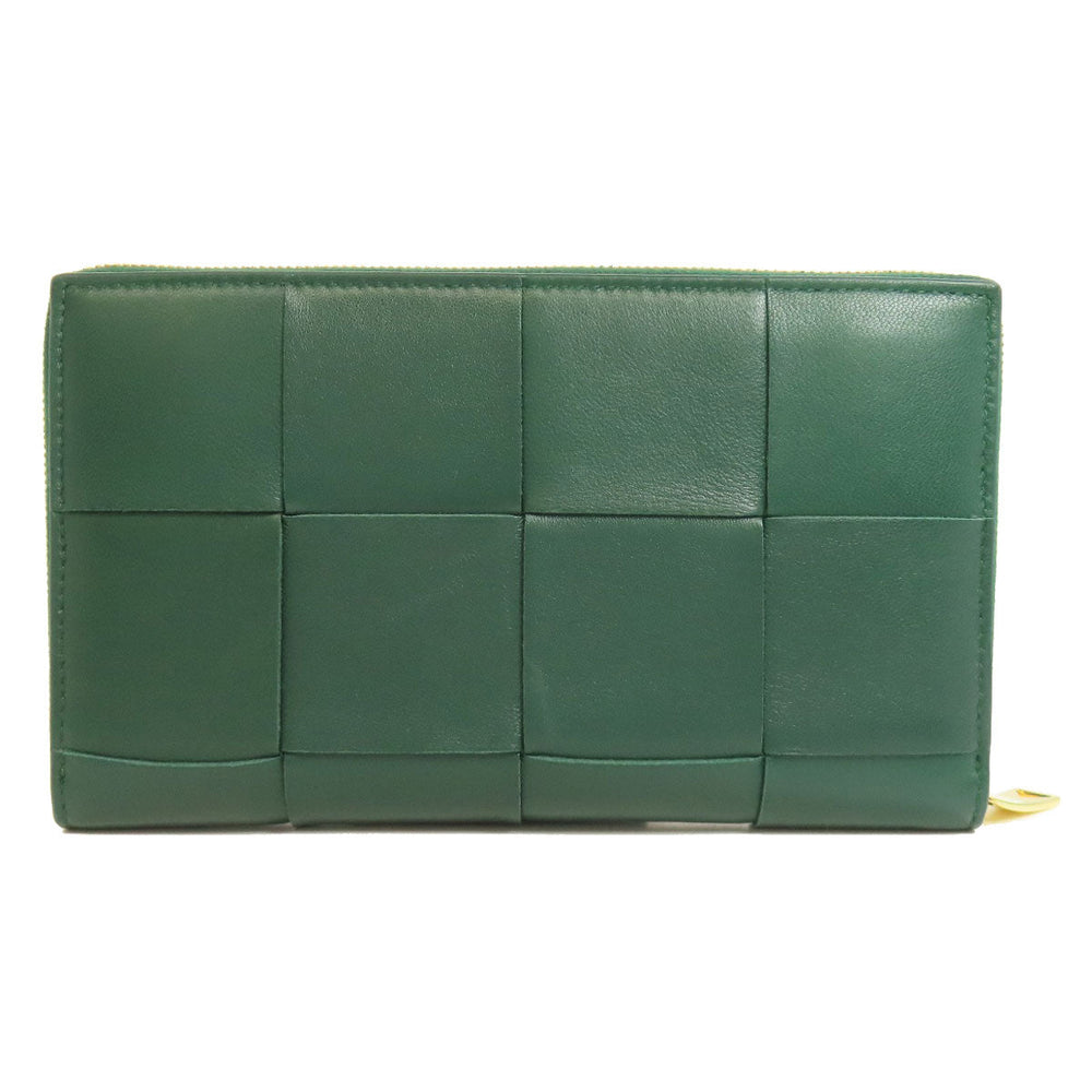 BOTTEGAVENETA Long Wallet Purse Calfskin green MAXI INTRECCIATO Women Used Authentic