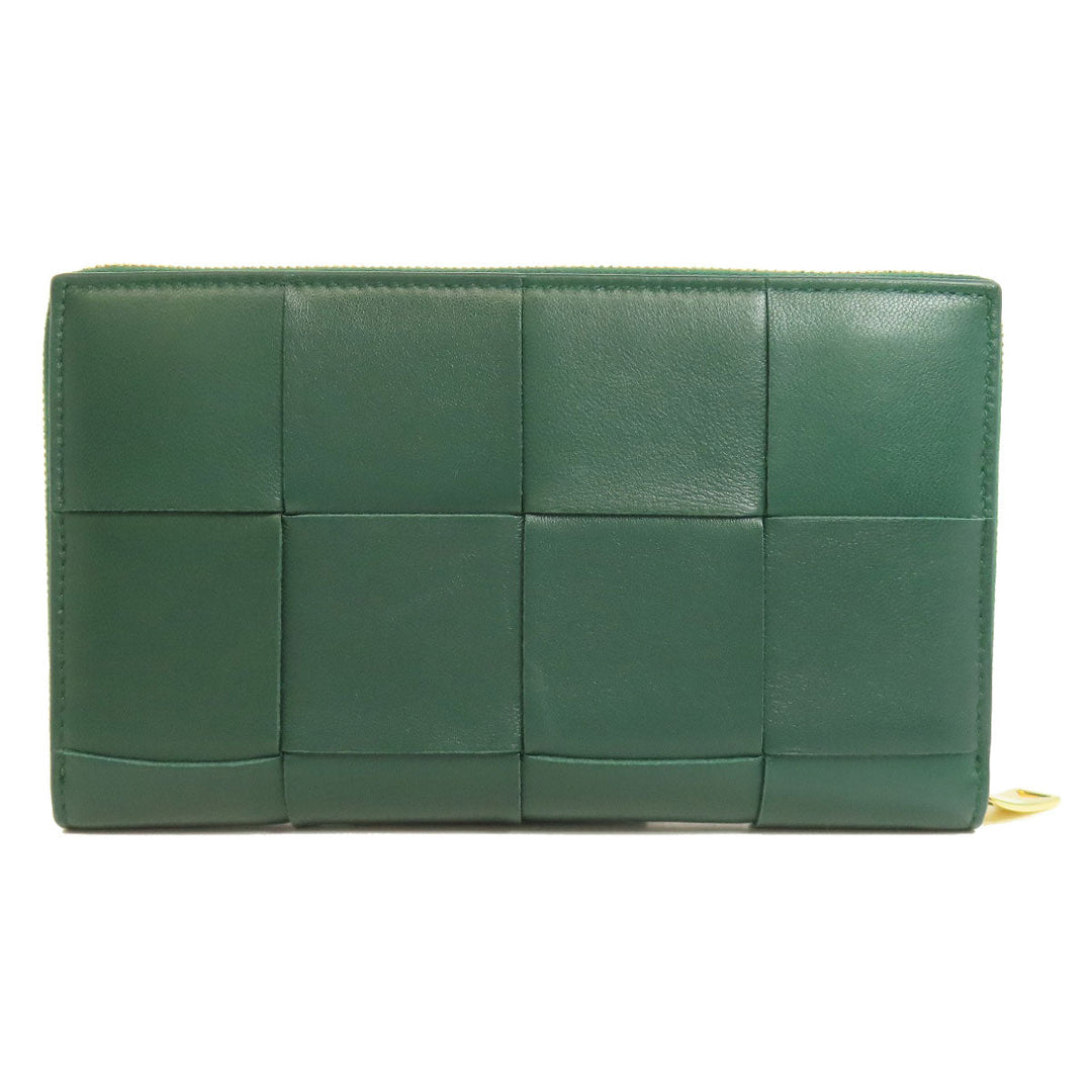 BOTTEGAVENETA Long Wallet Purse Calfskin green MAXI INTRECCIATO Women Used Authentic