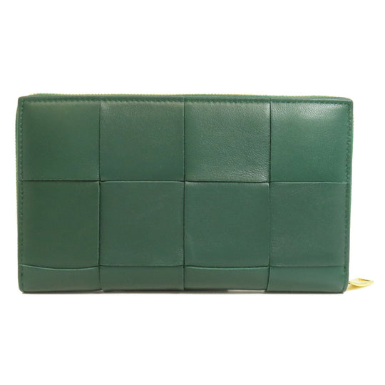 BOTTEGAVENETA Long Wallet Purse Calfskin green MAXI INTRECCIATO Women Used Authentic
