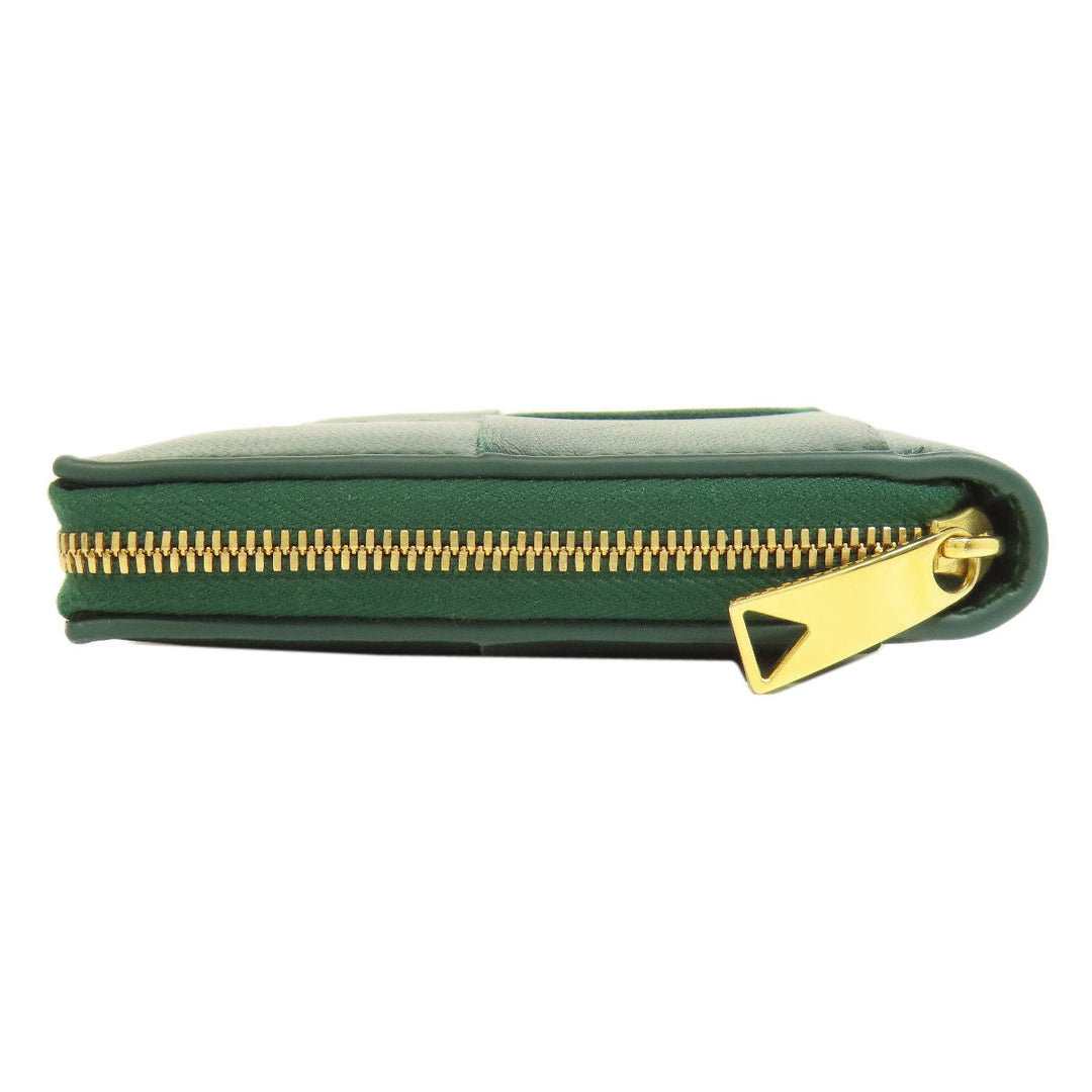 BOTTEGAVENETA Long Wallet Purse Calfskin green MAXI INTRECCIATO Women Used Authentic
