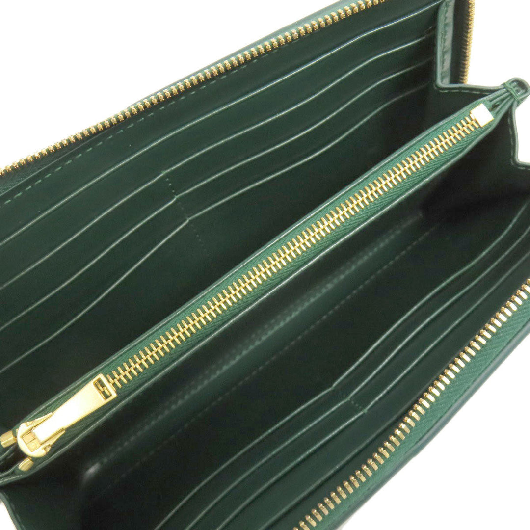 BOTTEGAVENETA Long Wallet Purse Calfskin green MAXI INTRECCIATO Women Used Authentic