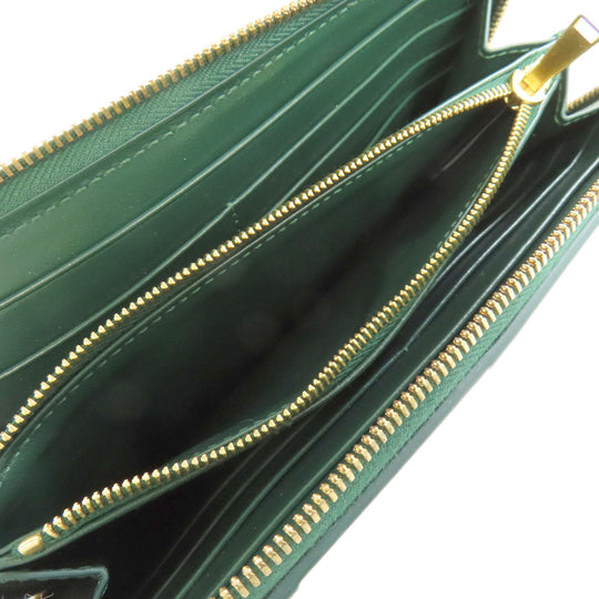 BOTTEGAVENETA Long Wallet Purse Calfskin green MAXI INTRECCIATO Women Used Authentic