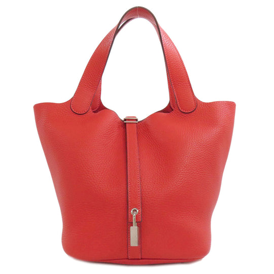 HERMES Handbag Taurillon Clemence Red Picotin Lock MM SilverMetal Women Used Authentic