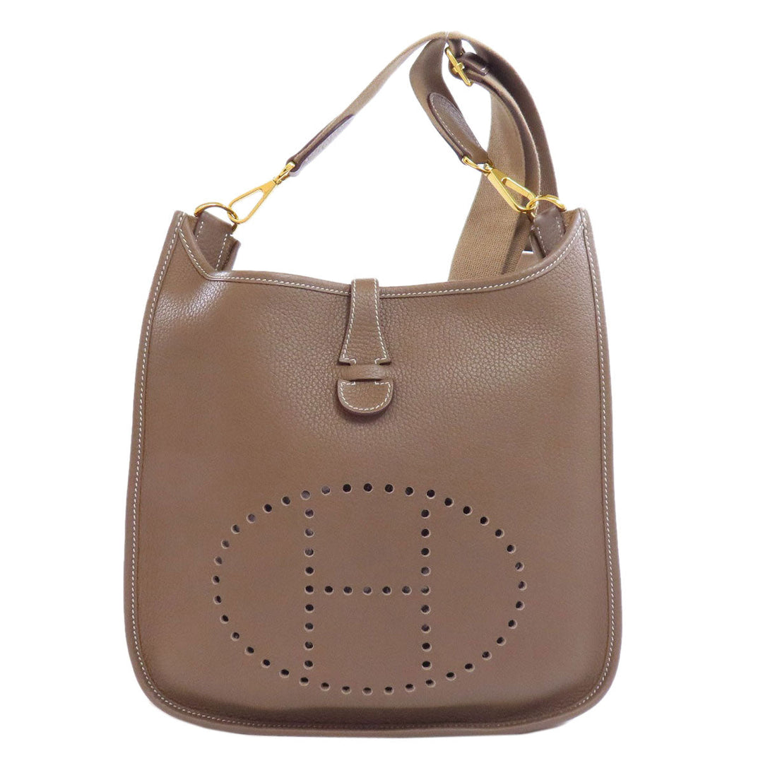 HERMES Shoulder Bag Taurillon Clemence beige Evelyn 3 PM Etoupe Gold Metal