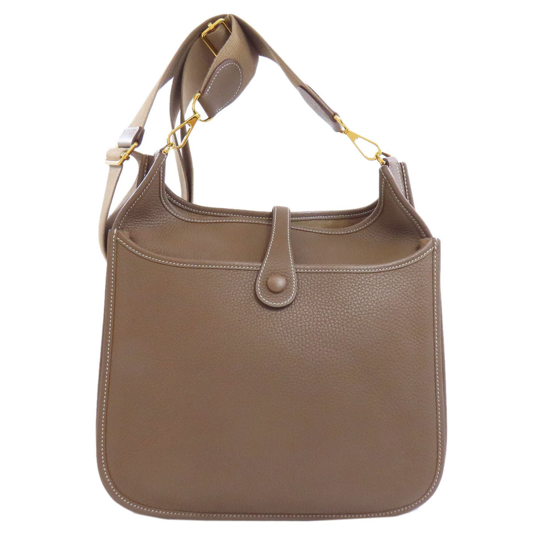 HERMES Shoulder Bag Taurillon Clemence beige Evelyn 3 PM Etoupe Gold Metal