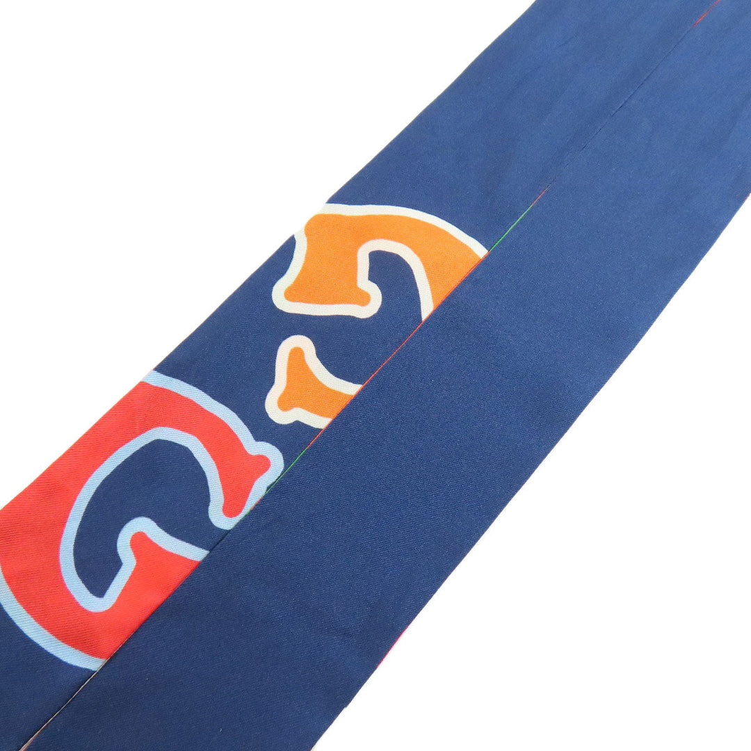 GUCCI scarf 732848 silk Navy Neck Bow Hibiscus Women Used Authentic