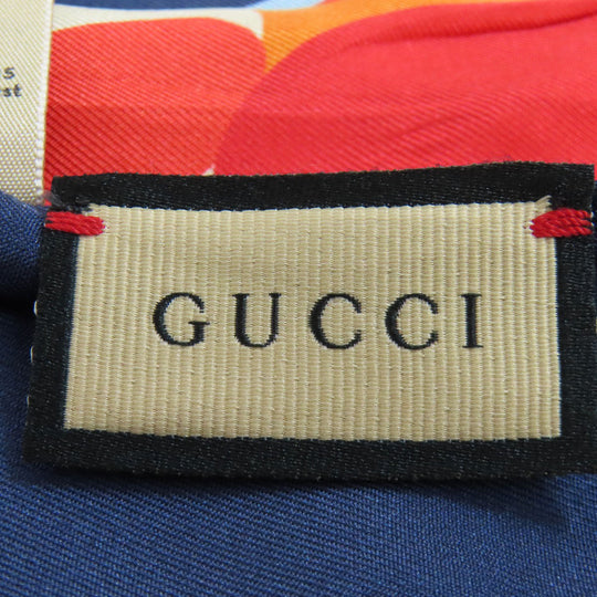 GUCCI scarf 732848 silk Navy Neck Bow Hibiscus Women Used Authentic