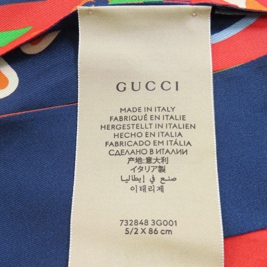 GUCCI scarf 732848 silk Navy Neck Bow Hibiscus Women Used Authentic
