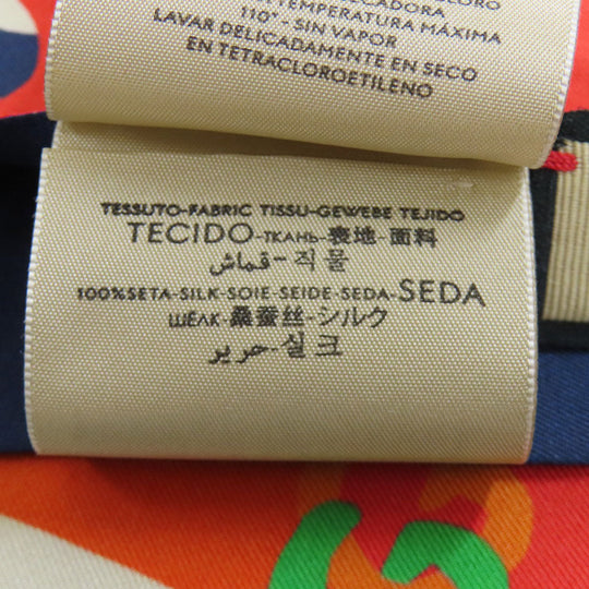 GUCCI scarf 732848 silk Navy Neck Bow Hibiscus Women Used Authentic