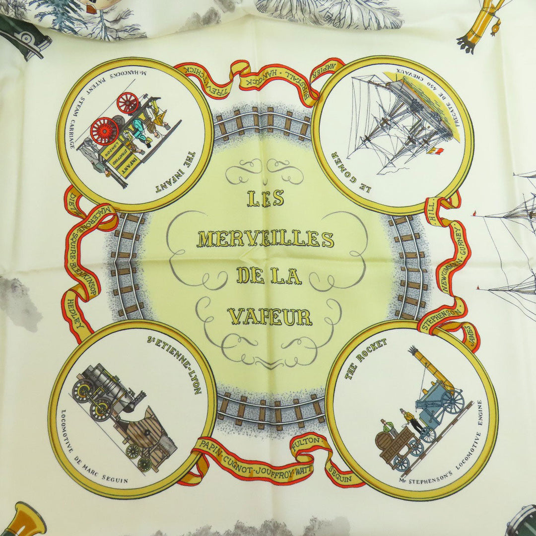 HERMES scarf silk yellow Carre90 Wonderful Steam Engine