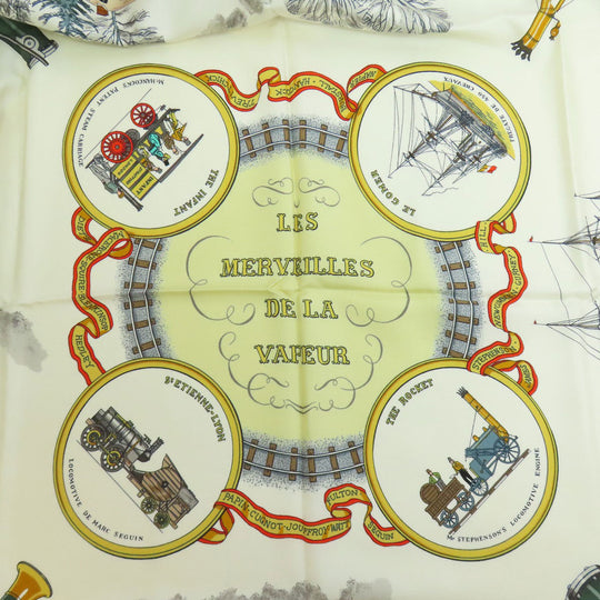 HERMES scarf silk yellow Carre90 Wonderful Steam Engine