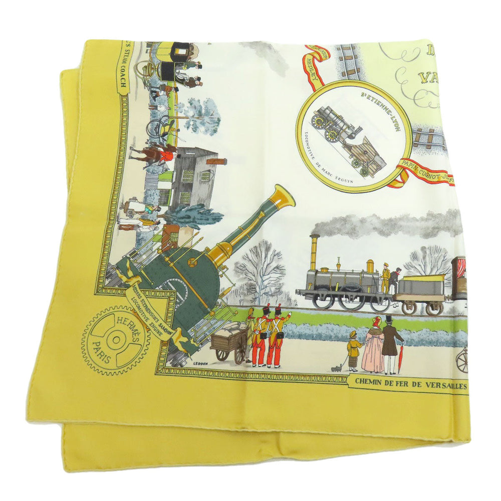 HERMES scarf silk yellow Carre90 Wonderful Steam Engine