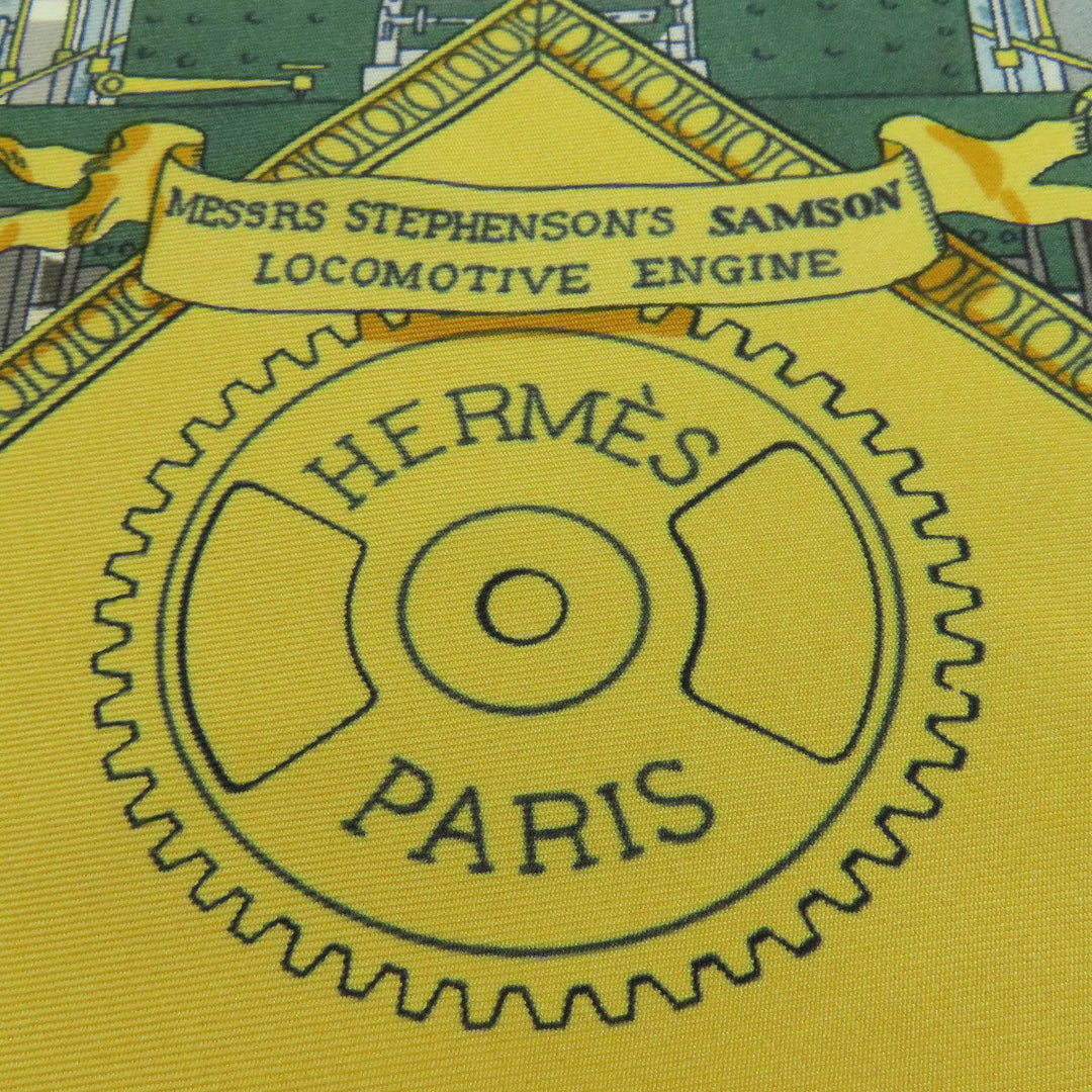 HERMES scarf silk yellow Carre90 Wonderful Steam Engine