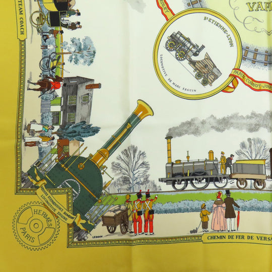 HERMES scarf silk yellow Carre90 Wonderful Steam Engine