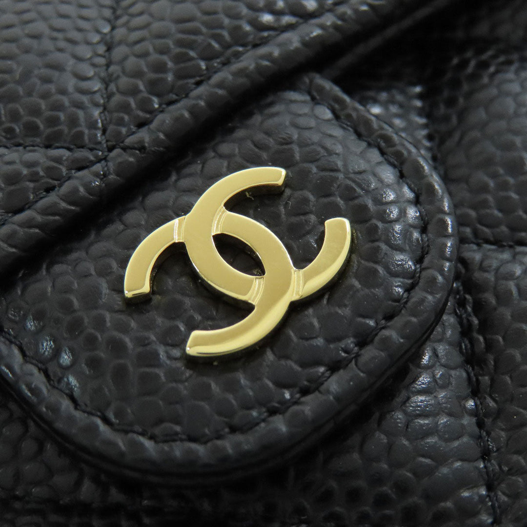 CHANEL Bifold Wallet Grained Calfskin Skin black Tri-fold Wallet Matelasse Gold Metal