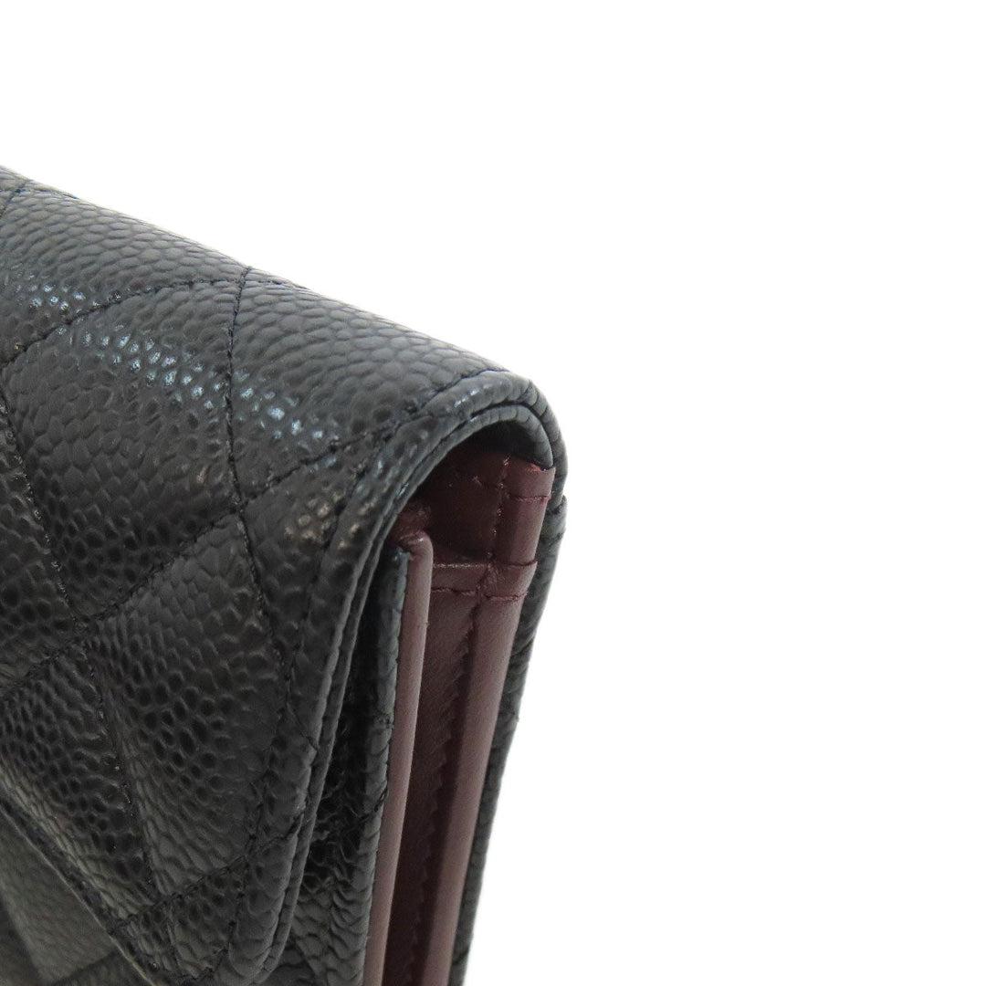 CHANEL Bifold Wallet Grained Calfskin Skin black Tri-fold Wallet Matelasse Gold Metal