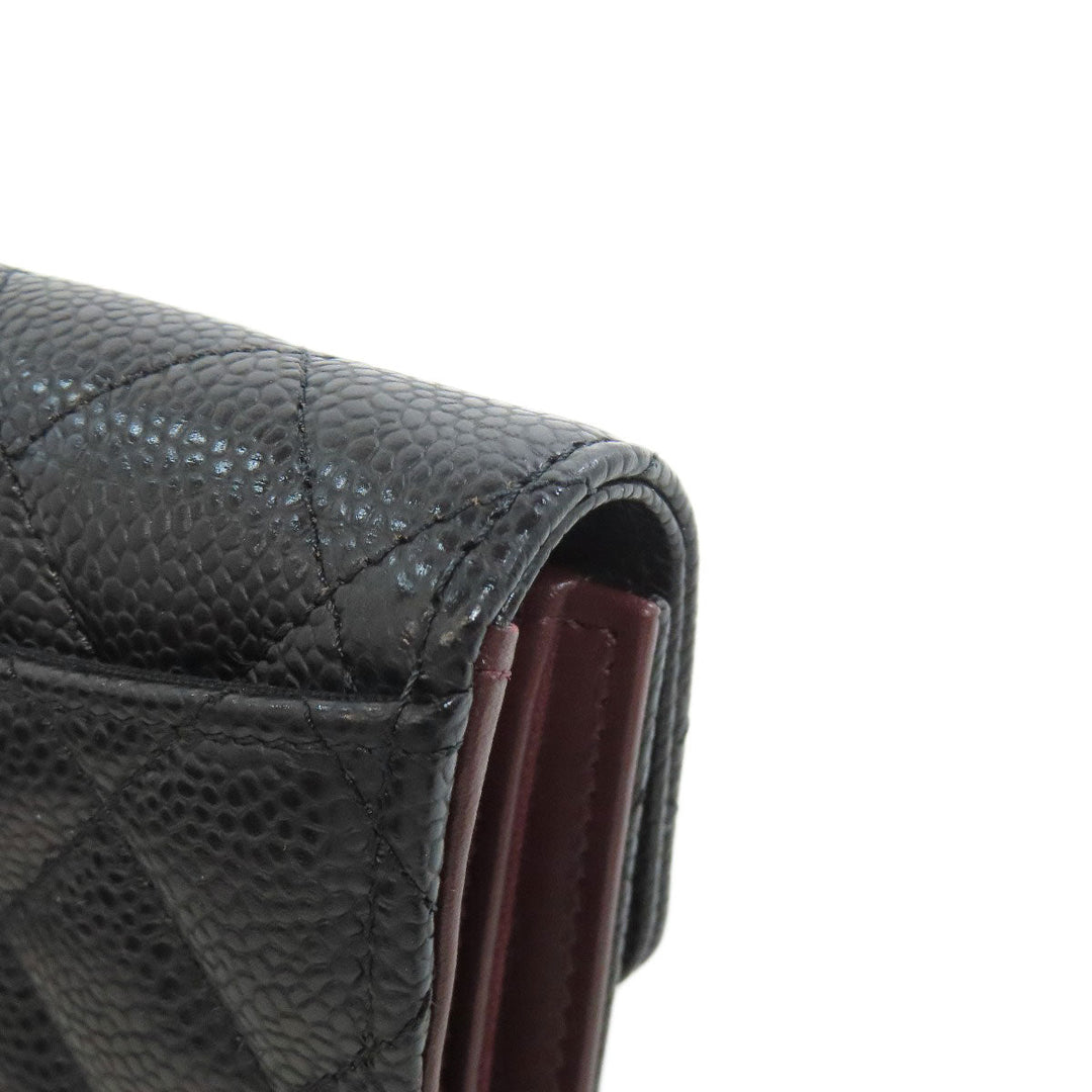 CHANEL Bifold Wallet Grained Calfskin Skin black Tri-fold Wallet Matelasse Gold Metal