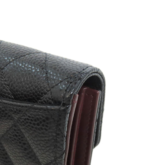 CHANEL Bifold Wallet Grained Calfskin Skin black Tri-fold Wallet Matelasse Gold Metal