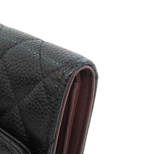 CHANEL Bifold Wallet Grained Calfskin Skin black Tri-fold Wallet Matelasse Gold Metal