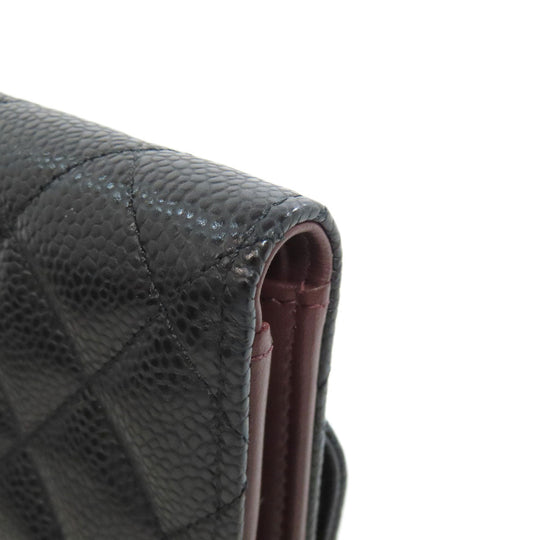 CHANEL Bifold Wallet Grained Calfskin Skin black Tri-fold Wallet Matelasse Gold Metal