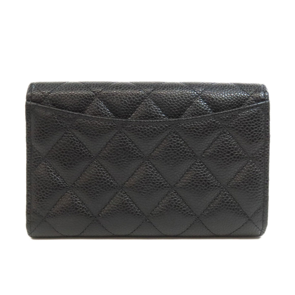 CHANEL Bifold Wallet Grained Calfskin Skin black Tri-fold Wallet Matelasse Gold Metal