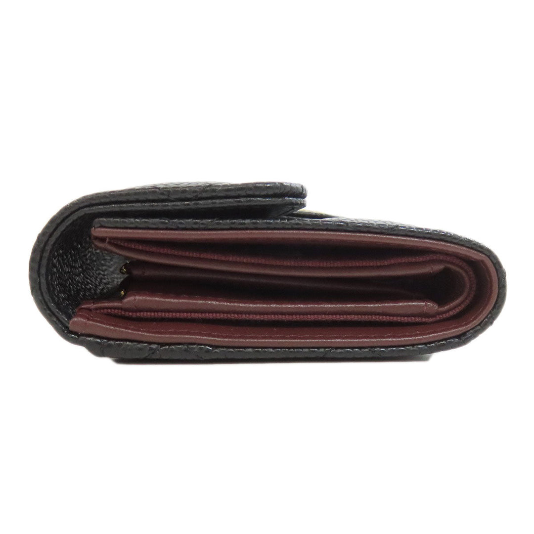 CHANEL Bifold Wallet Grained Calfskin Skin black Tri-fold Wallet Matelasse Gold Metal