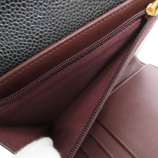 CHANEL Bifold Wallet Grained Calfskin Skin black Tri-fold Wallet Matelasse Gold Metal