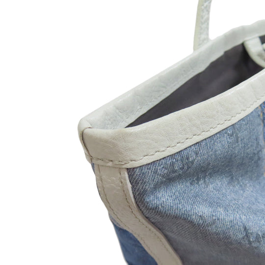 russet Tote Bag Nylon blue Denim patchwork print with long wallet Women Used Authentic