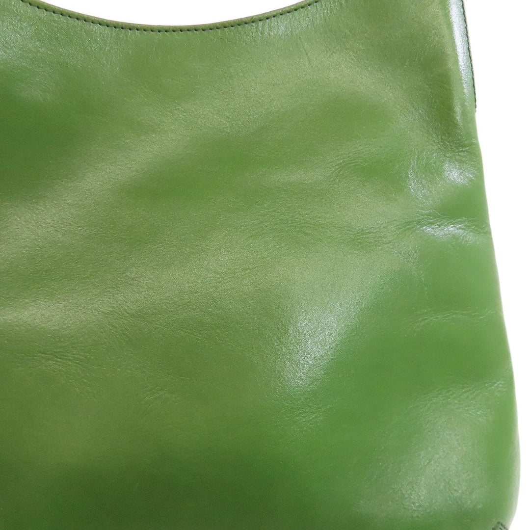 HIROFU Shoulder Bag leather green one belt 2WAY Women Used Authentic