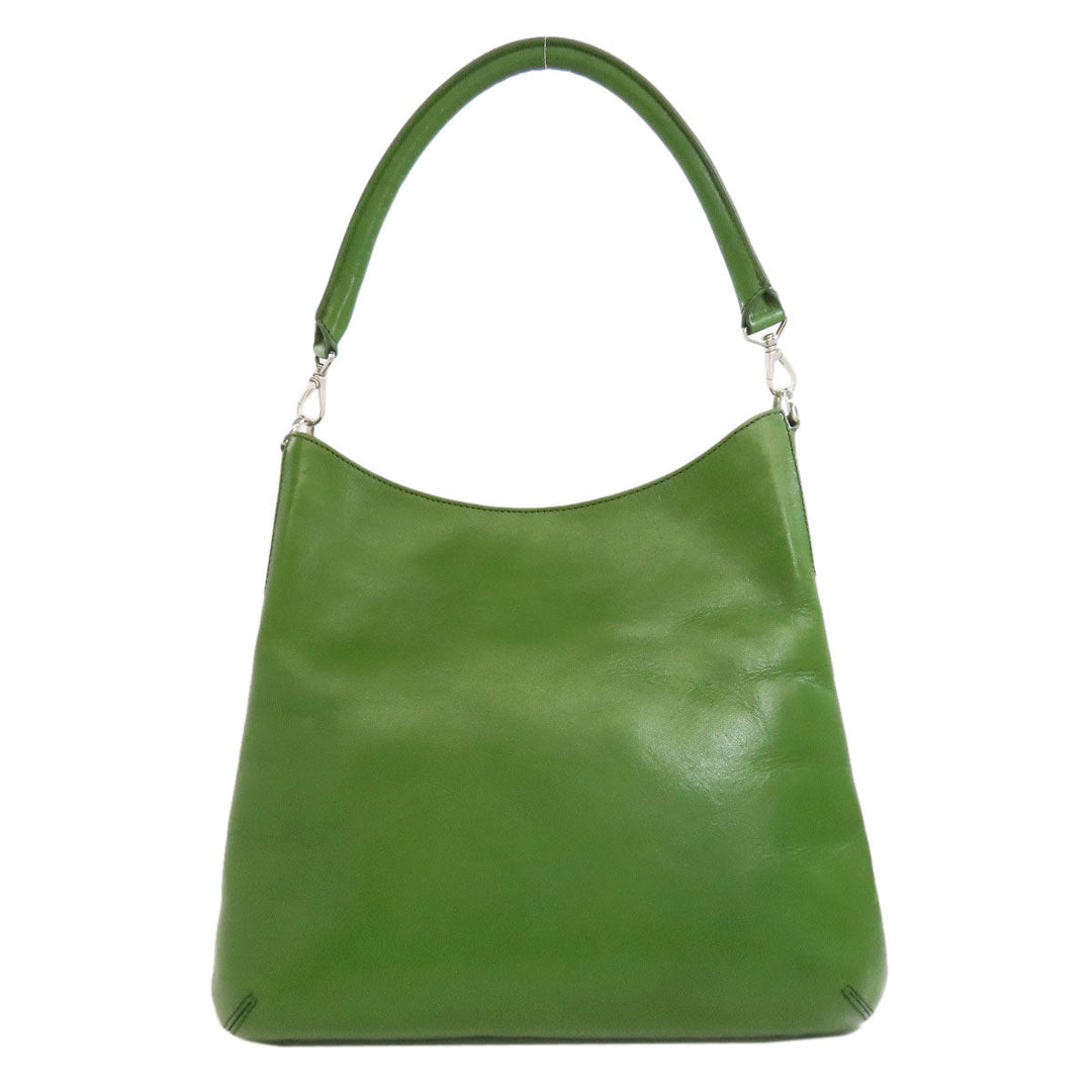 HIROFU Shoulder Bag leather green one belt 2WAY Women Used Authentic