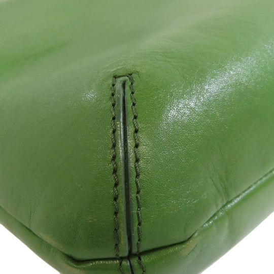 HIROFU Shoulder Bag leather green one belt 2WAY Women Used Authentic
