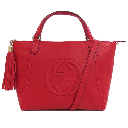 GUCCI Tote Bag 369176 leather Red Soho 2WAY Women Used Authentic