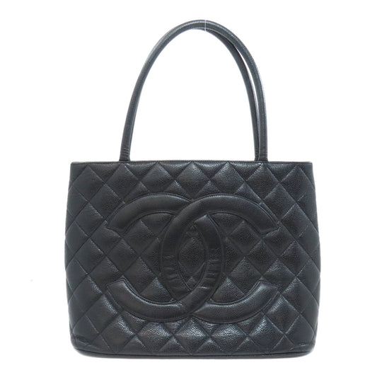 CHANEL Tote Bag Grained Calfskin Skin black Replica Tote Gold Metal Women Used Authentic