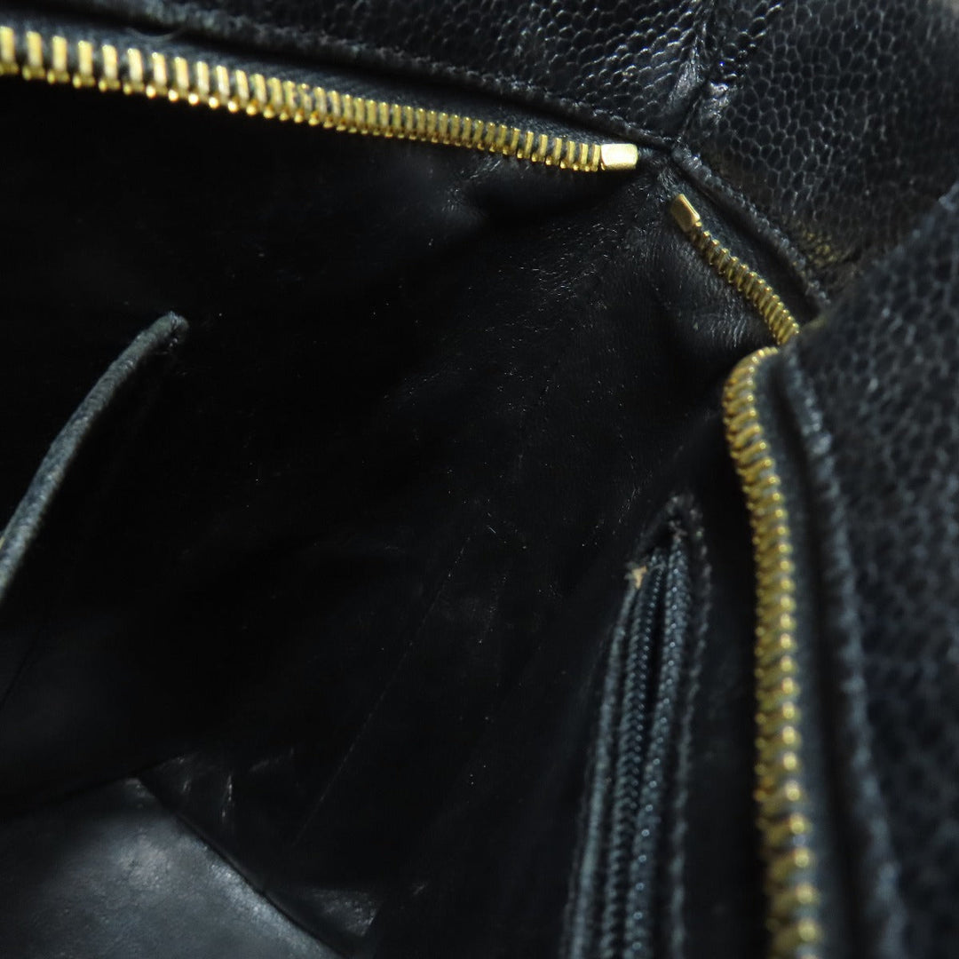 CHANEL Tote Bag Grained Calfskin Skin black Replica Tote Gold Metal Women Used Authentic