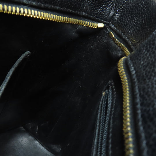CHANEL Tote Bag Grained Calfskin Skin black Replica Tote Gold Metal Women Used Authentic