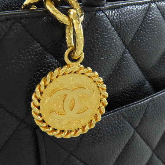 CHANEL Tote Bag Grained Calfskin Skin black Replica Tote Gold Metal Women Used Authentic