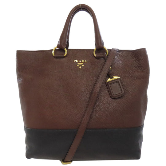 PRADA Tote Bag leather Brown logo Women Used Authentic