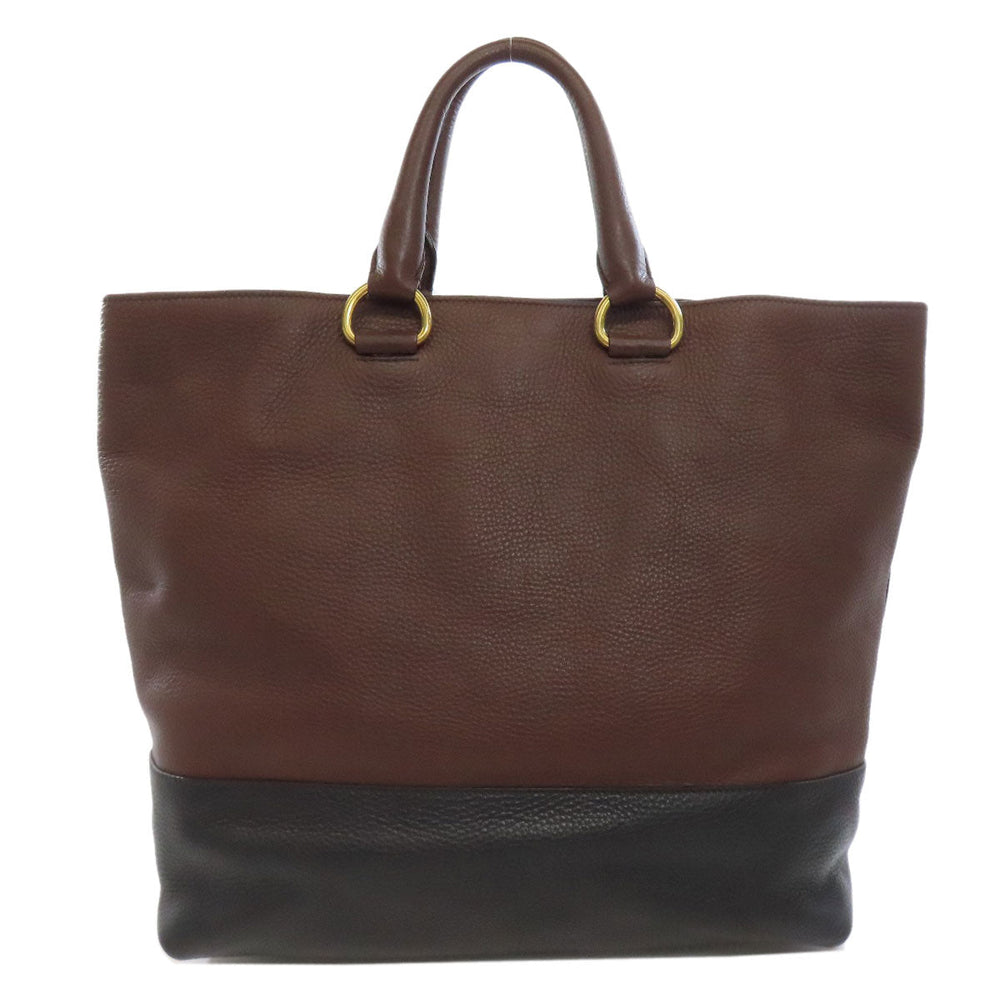PRADA Tote Bag leather Brown logo Women Used Authentic