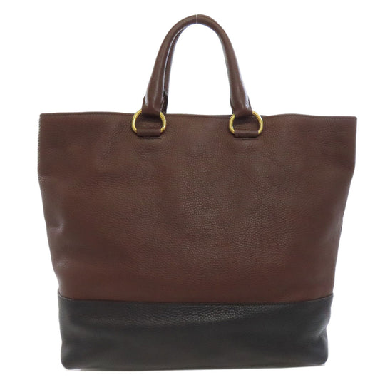 PRADA Tote Bag leather Brown logo Women Used Authentic