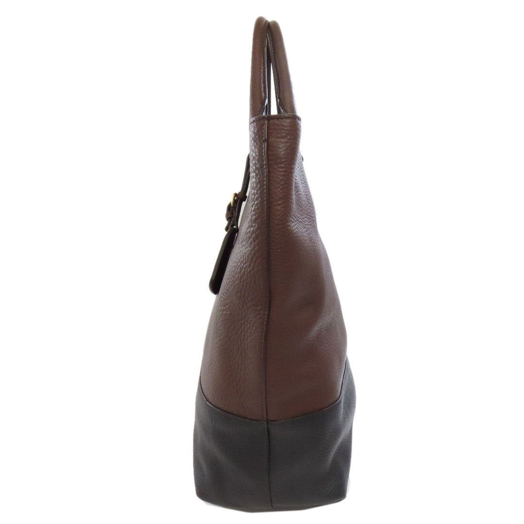PRADA Tote Bag leather Brown logo Women Used Authentic