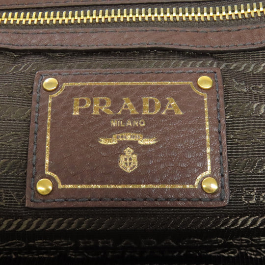 PRADA Tote Bag leather Brown logo Women Used Authentic