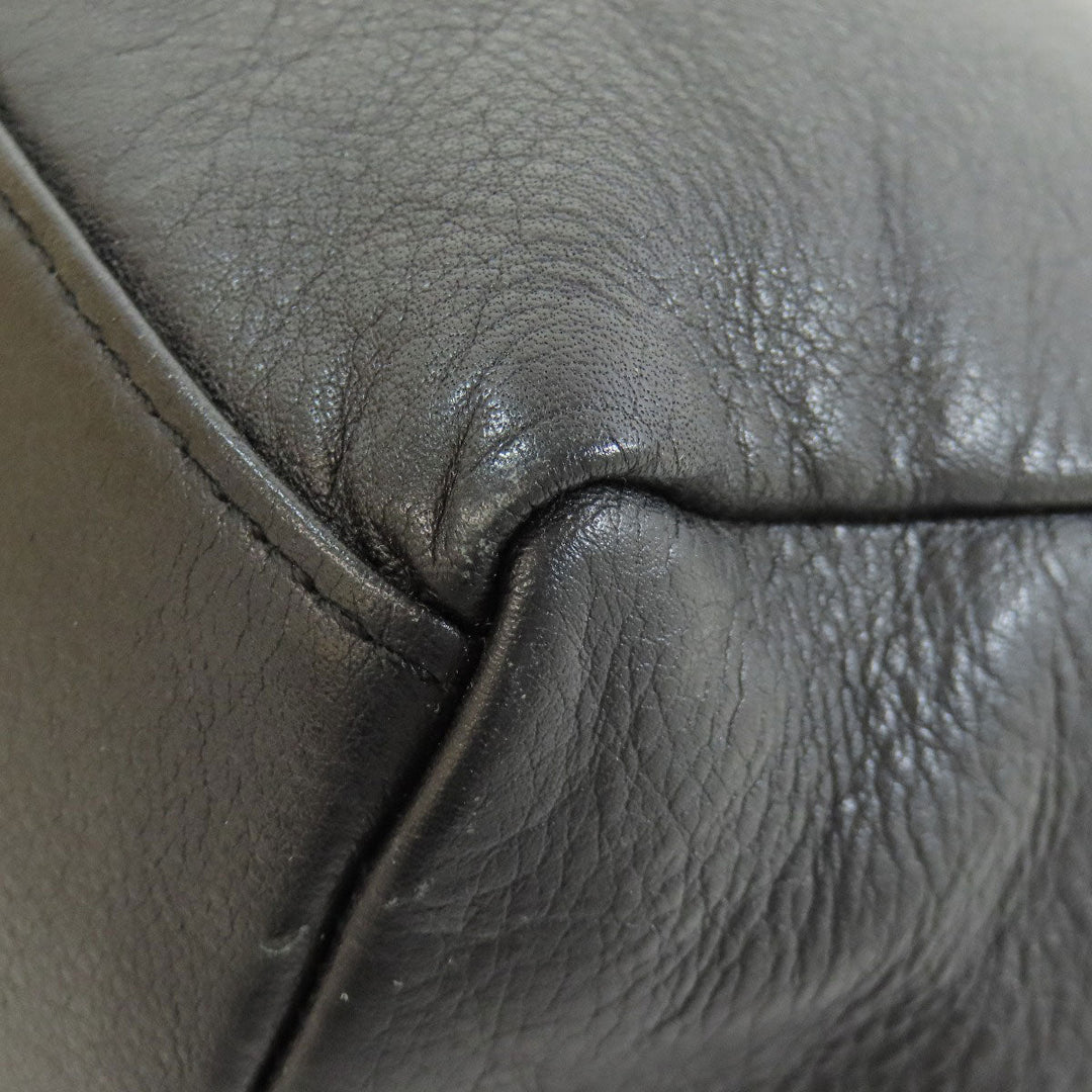 russet Tote Bag leather black Lily crest Women Used Authentic